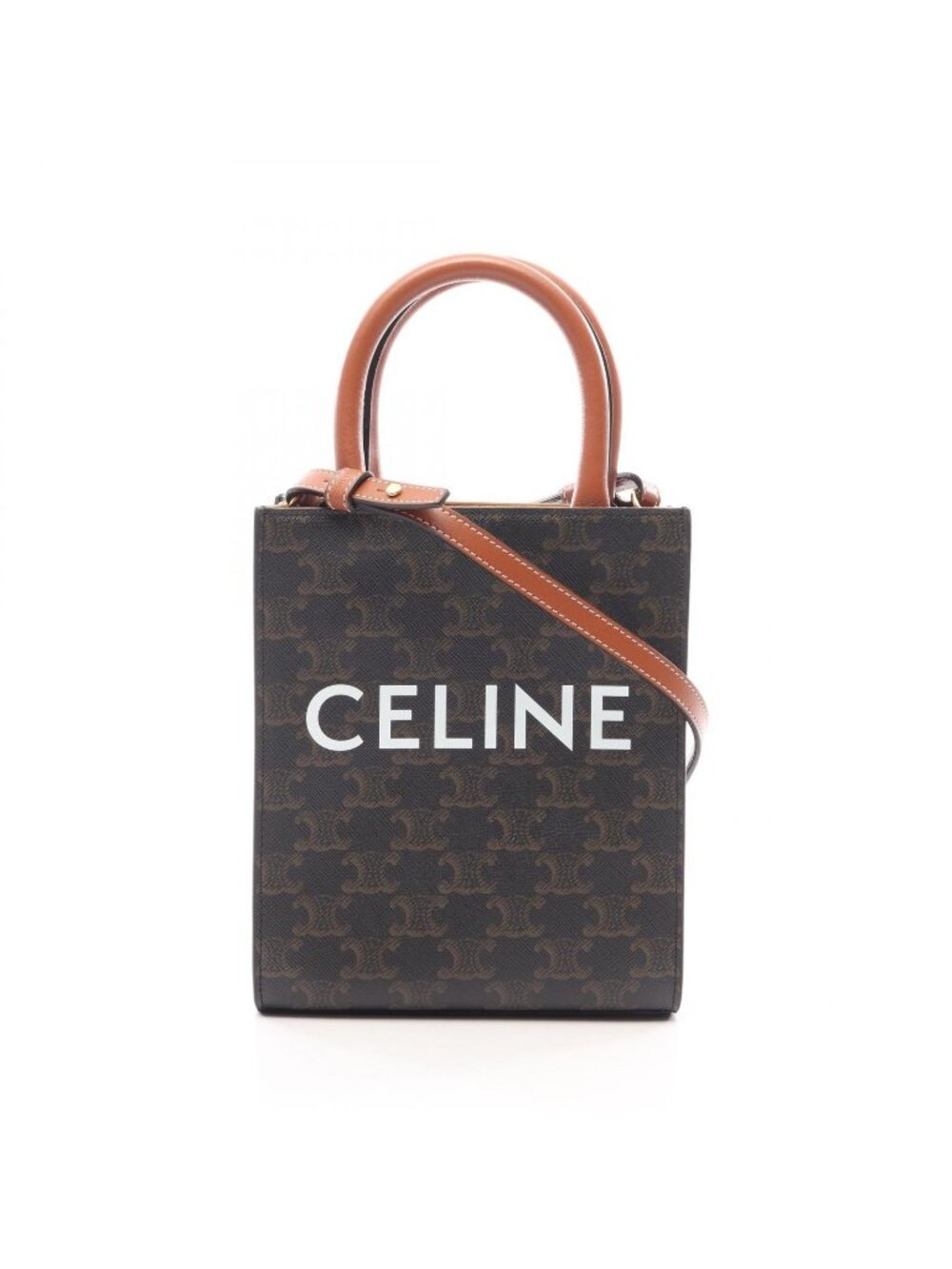 Celine Handbag Mini Vertical Cabas Triomphe 2-Way Brown Black White Canvas